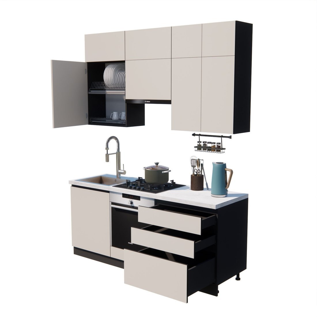 Готовая кухня ВерсоМебель Эко Премиум 2.0 (кашемир/ст. мрамор лацио) - фото2