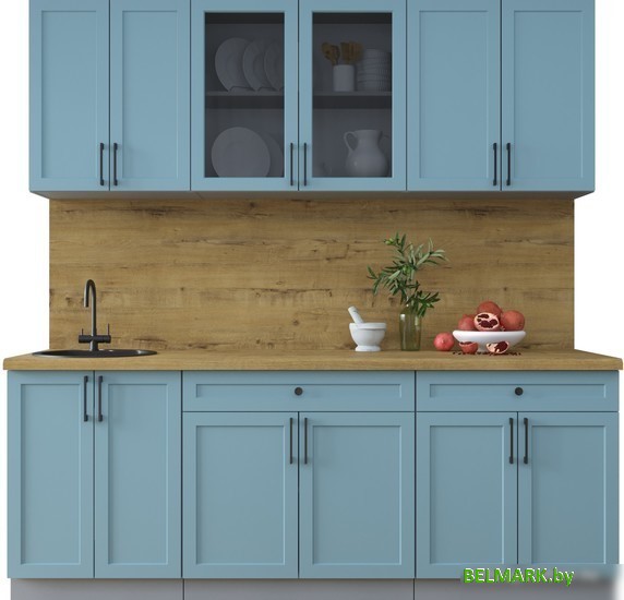 Готовая кухня Интерлиния Тренд 2.1А (океан/океан/дуб бунратти) - фото