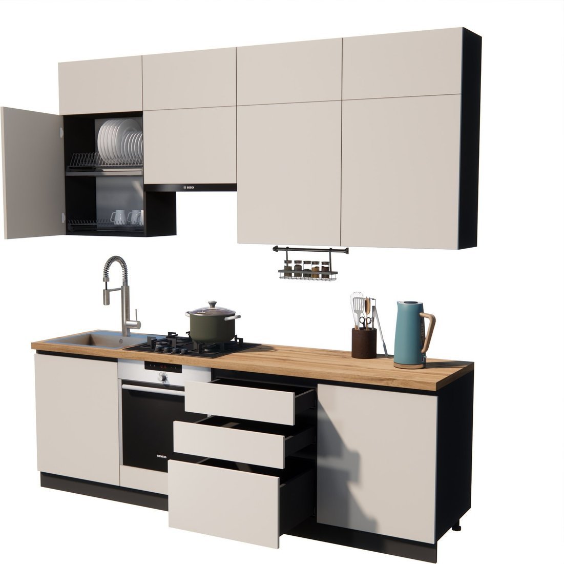 Готовая кухня ВерсоМебель Эко Премиум 2.4 (кашемир/ст. дуб вотан) - фото2