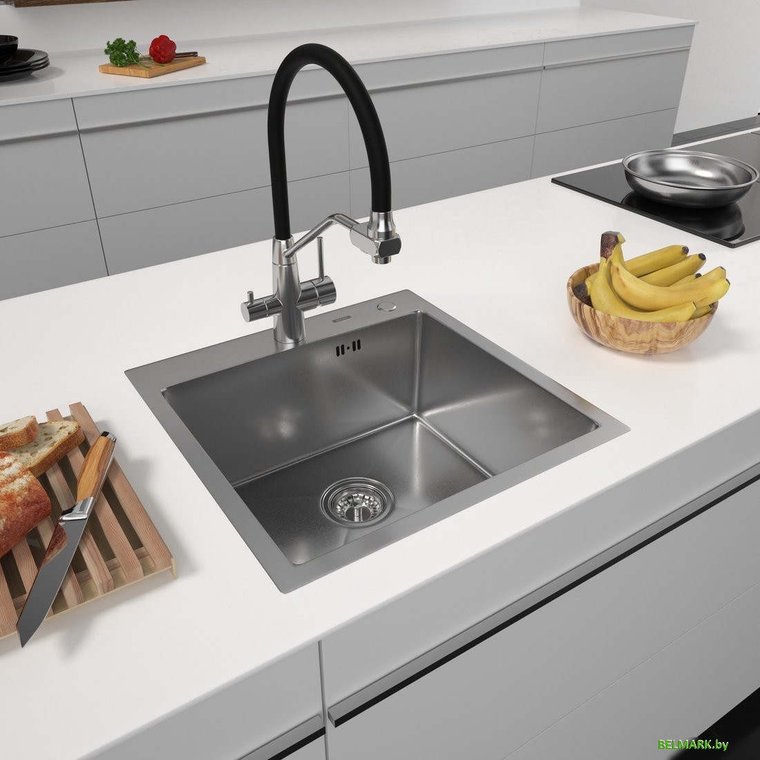 Кухонная мойка ARFEKA Eco AR 500*500 Satin Decor Volcanic Rock - фото