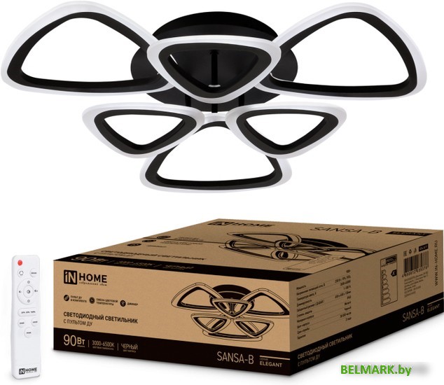 Припотолочная люстра In Home Elegant Sansa-90B 90Вт 230В 3000-4000-6500K 7000Лм 650х650х130мм c пультом ДУ черный 4690612035376 - фото