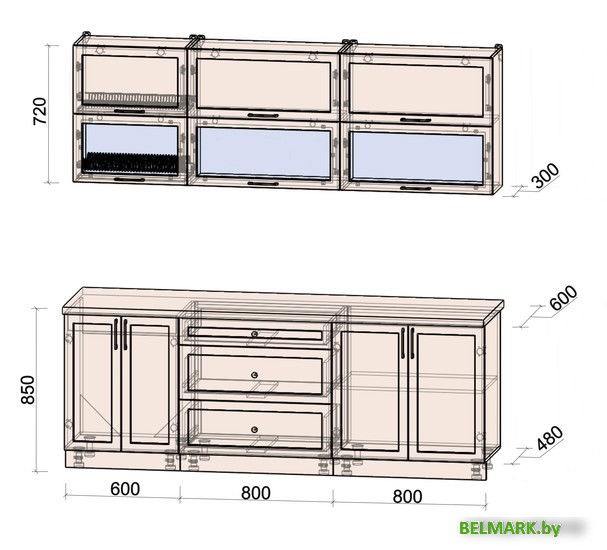 Готовая кухня Интерлиния Тренд 2.2Б (океан/океан/дуб бунратти) - фото2