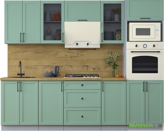 Готовая кухня Интерлиния Тренд 2.6В (мята/мята/дуб бунратти) - фото