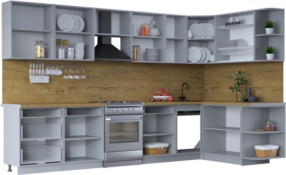 Готовая кухня Интерлиния Тренд 1.7x3.4 правая (луна/луна/бискайская сосна) - фото2