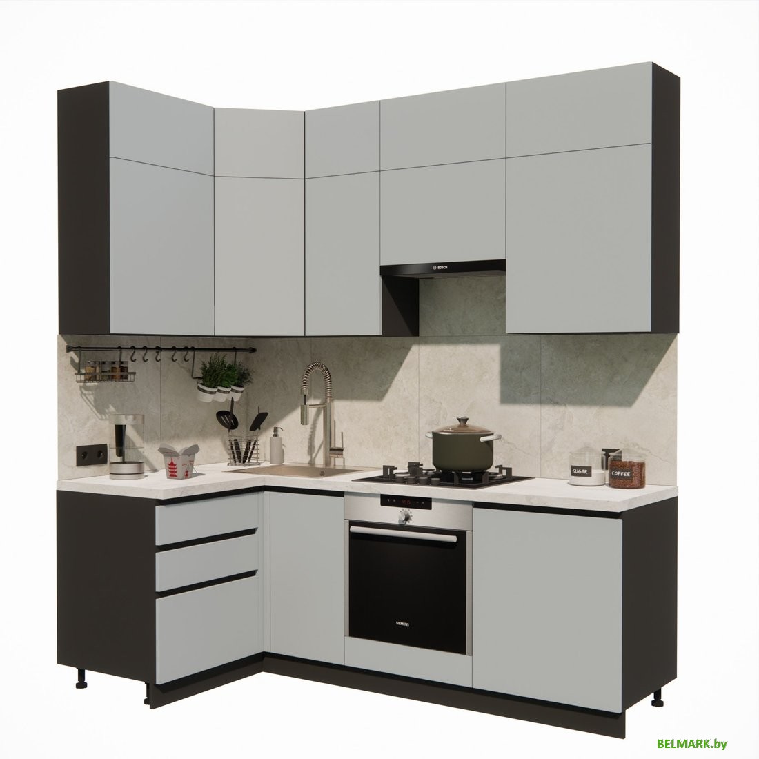 Готовая кухня ВерсоМебель Эко Премиум 1.2x2.2 левая (сумеречный голубой/ст. мрамор лацио) - фото