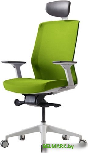 Офисное кресло Bestuhl J1 White Pl с подголовником и подлокотником (зеленая сетка/зеленая ткань) - фото