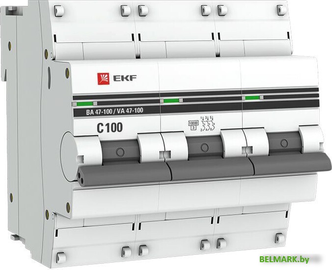 Выключатель автоматический EKF ВА 47-100 3P 100А (C) 10кА PROxima mcb47100-3-100C-pro - фото