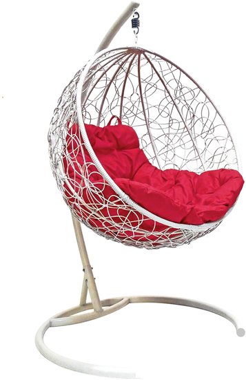 Подвесное кресло M-Group Круг 11050106 (белый ротанг/красная подушка) - фото