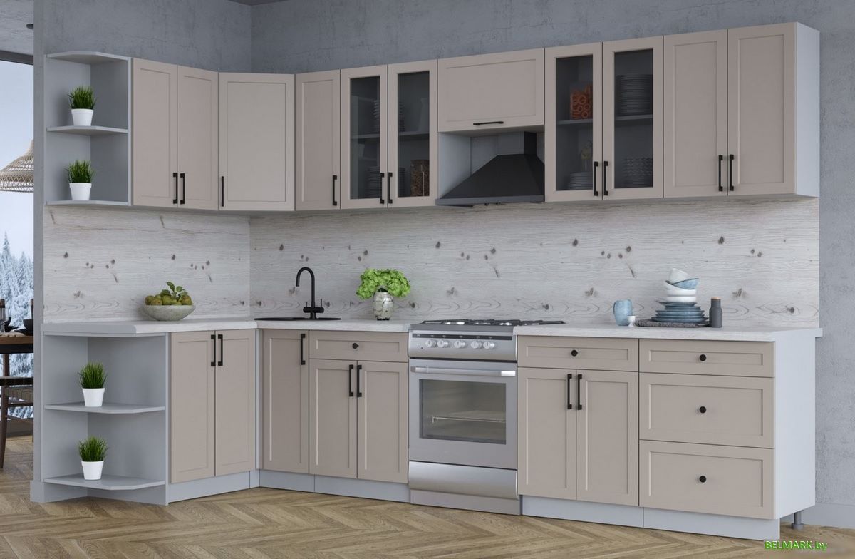 Готовая кухня Интерлиния Тренд 1.5x3.3 левая (луна/луна/бискайская сосна) - фото2