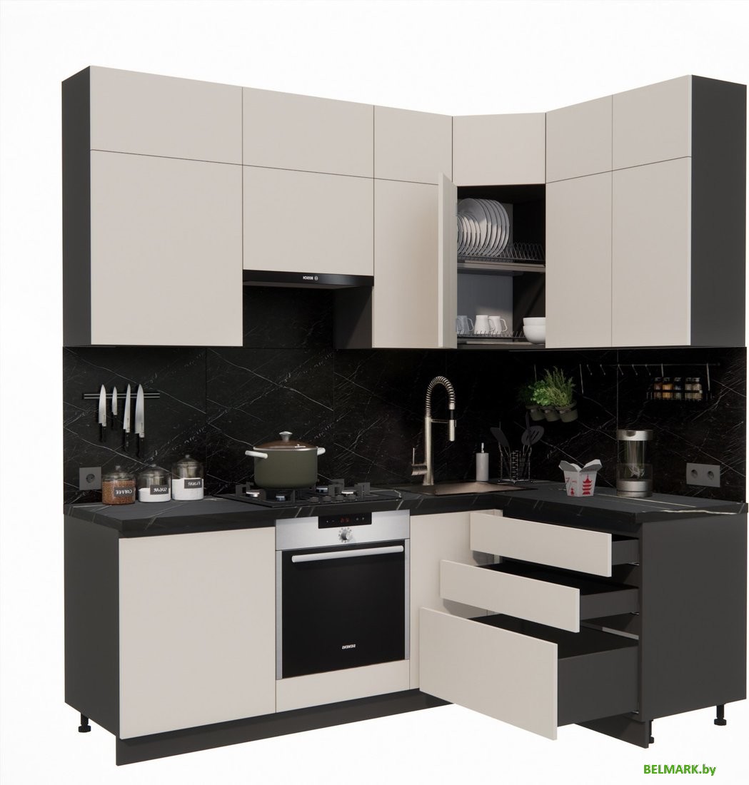 Готовая кухня ВерсоМебель Эко Премиум 1.4x2.2 правая (кашемир/ст. тунис) - фото2