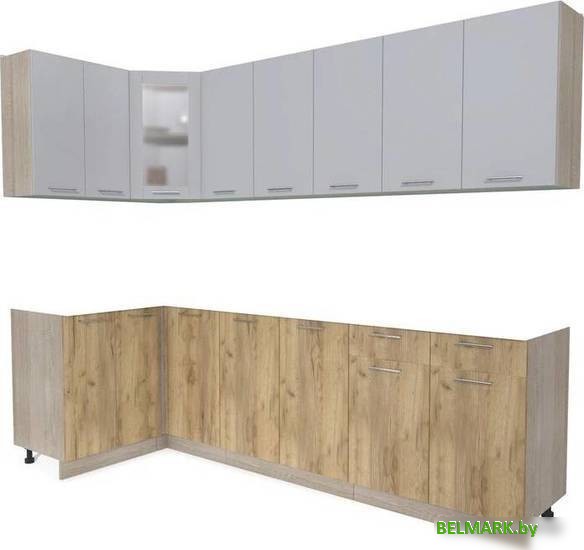 Готовая кухня Интерлиния Мила 12x26 без столешницы (серебристый/дуб золотой) - фото