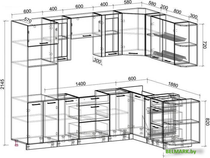 Готовая кухня Интерлиния Мила 1.88x2.6 правая без столешницы (бетон/бетон) - фото2