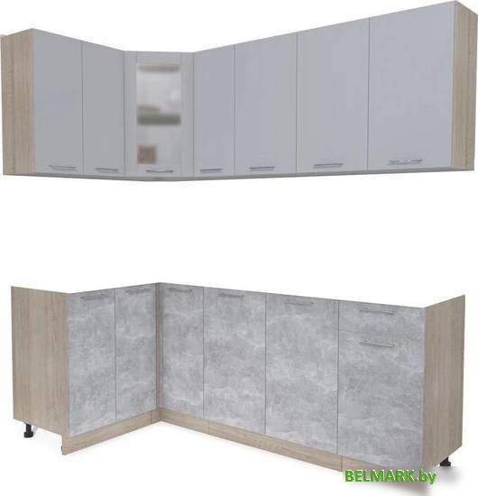 Готовая кухня Интерлиния Мила 12x21 без столешницы (серебристый/бетон) - фото
