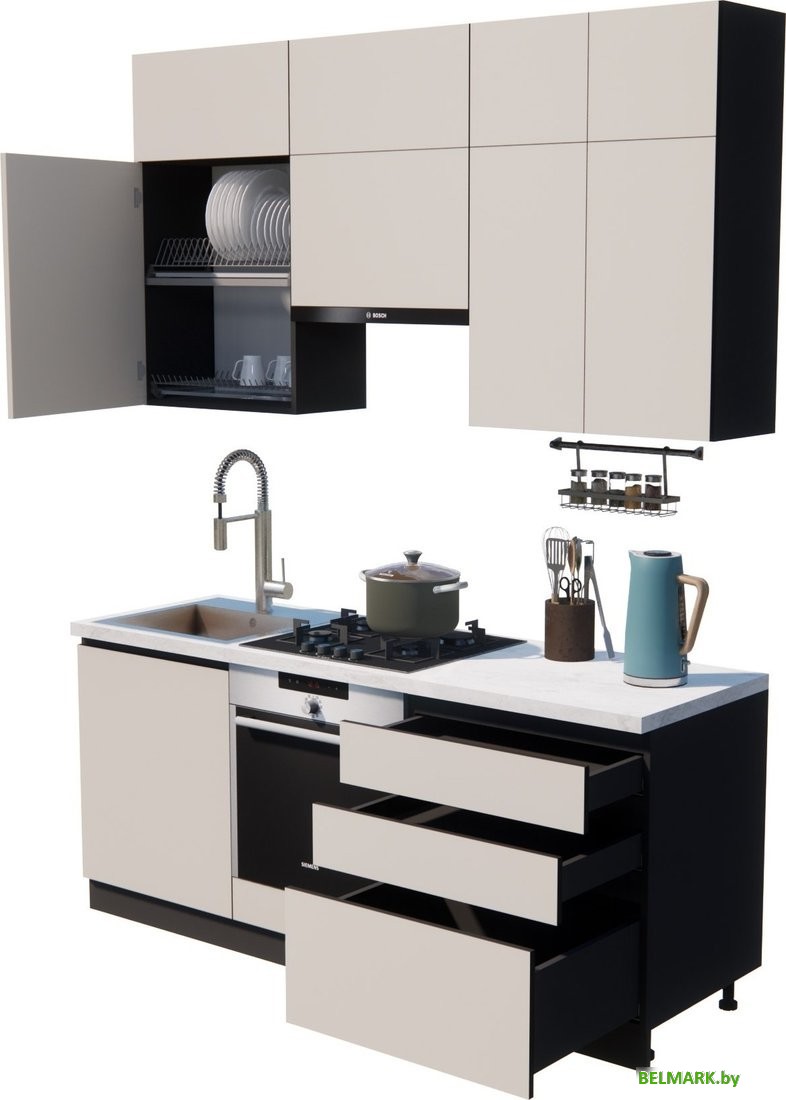 Готовая кухня ВерсоМебель Эко Премиум 1.9 (кашемир/ст. мрамор лацио) - фото2