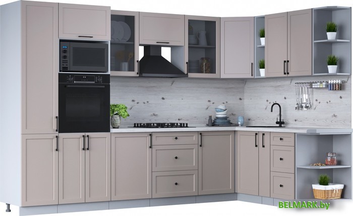 Готовая кухня Интерлиния Тренд 1.88x3.2 ВТ правая (луна/луна/бискайская сосна) - фото