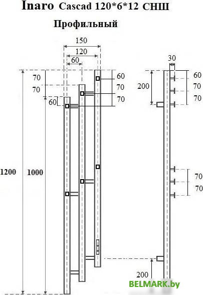 Полотенцесушитель Маргроид Ferrum Inaro 3 Cascade СНШ профильный 120*6*12 Графит, скрытого монтажа, таймер справа - фото2