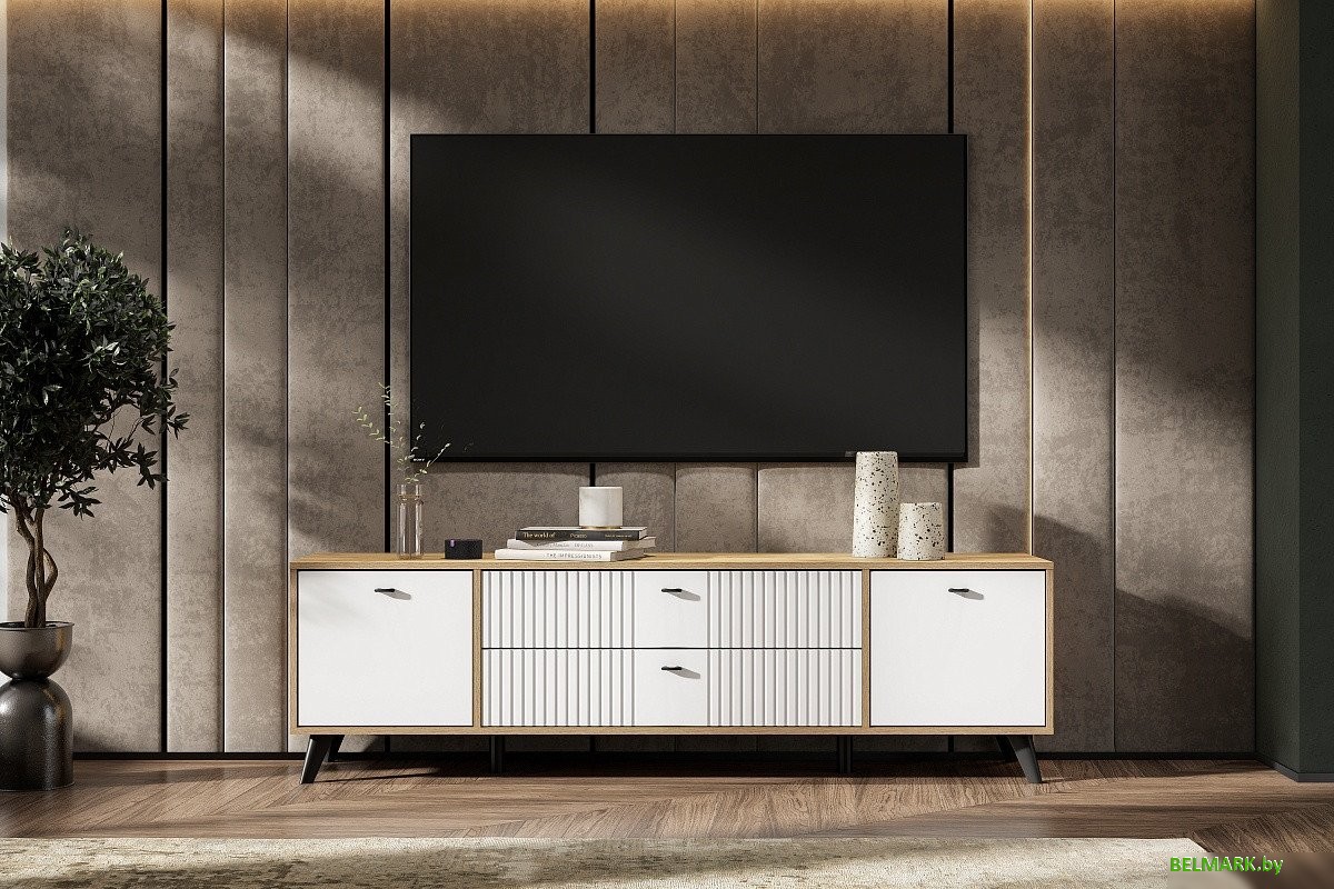 Тумба SV-Мебель МС Милан К (дуб золотой/белый матовый) - фото