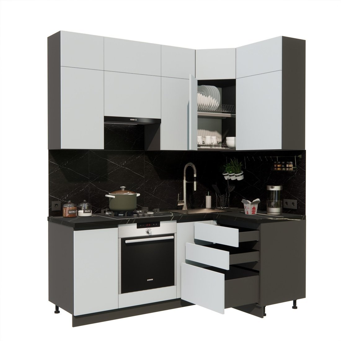 Готовая кухня ВерсоМебель Эко Премиум 1.2x2.0 правая (сумеречный голубой/ст. тунис) - фото2