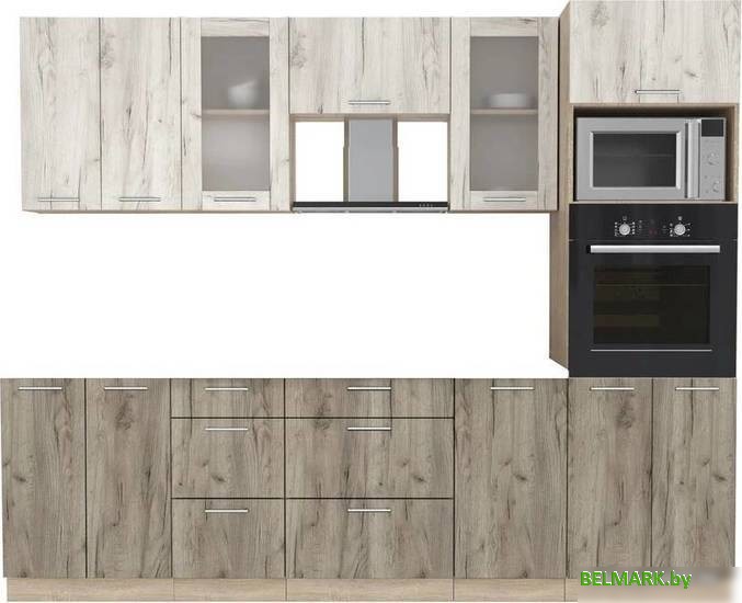 Готовая кухня Интерлиния Мила 2.6 ВТ без столешницы (дуб белый/дуб серый) - фото