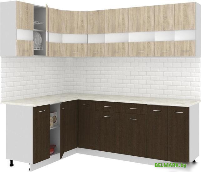 Угловая кухня Кортекс-мебель Корнелия Экстра 1.5x2.3м (дуб сонома/венге/королевский опал) - фото