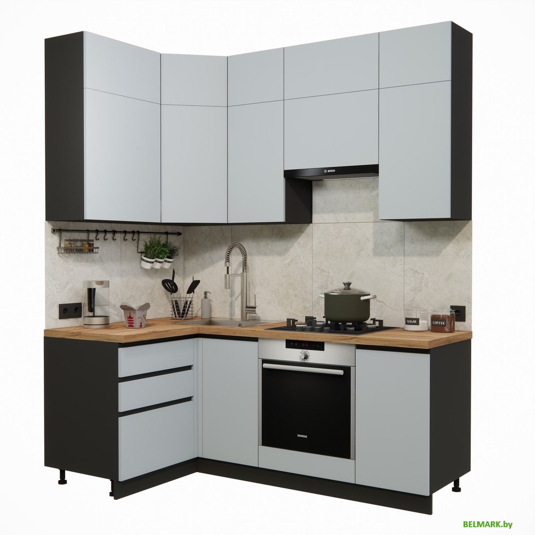 Готовая кухня ВерсоМебель Эко Премиум 1.2x2.0 левая (сумеречный голубой/ст. дуб вотан) - фото