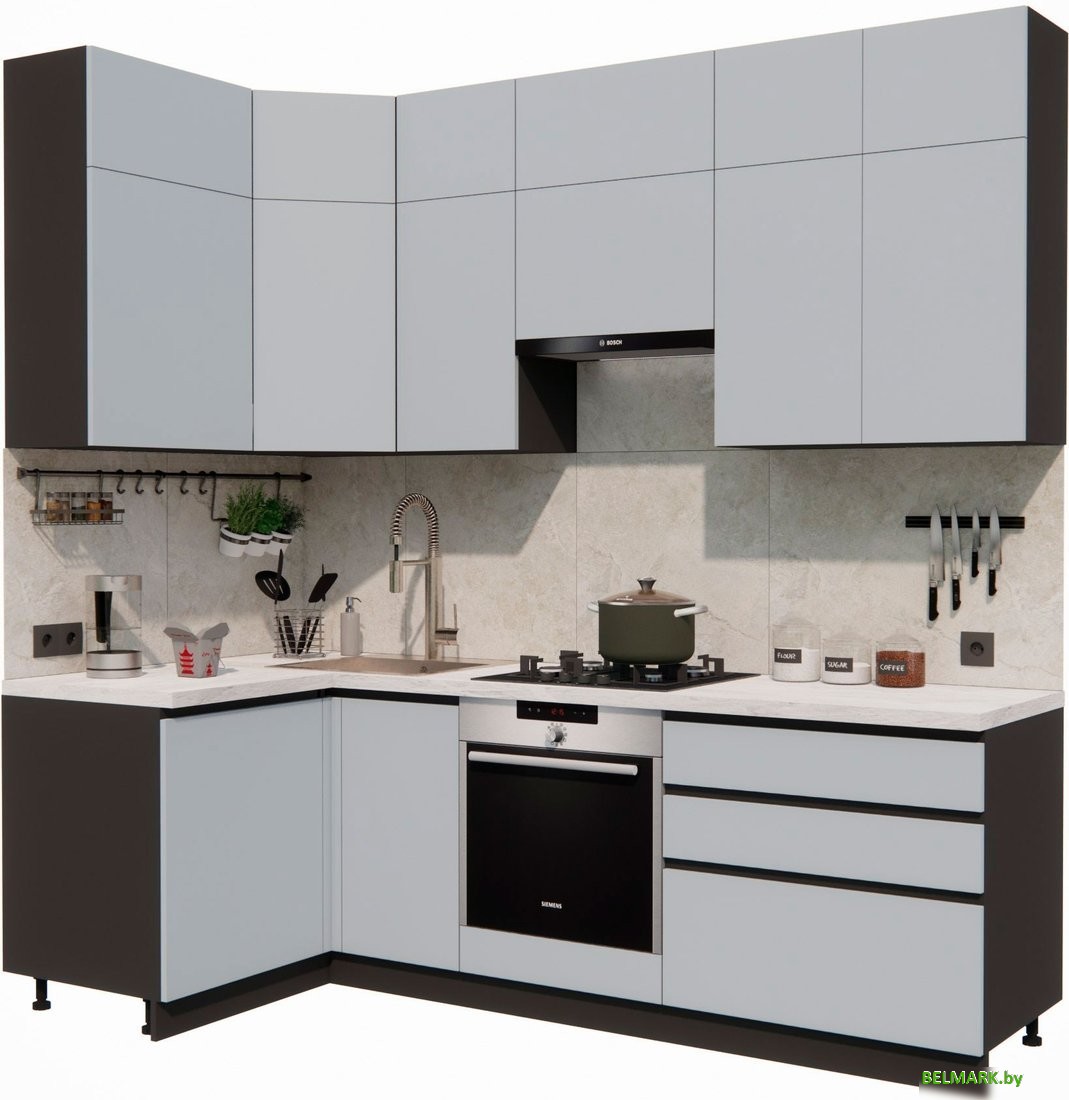 Готовая кухня ВерсоМебель Эко Премиум 1.2x2.4 левая (сумеречный голубой/ст. мрамор лацио) - фото