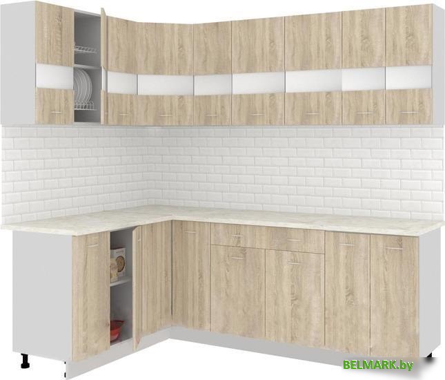 Угловая кухня Кортекс-мебель Корнелия Экстра 1.5x2.3м (дуб сонома/королевский опал) - фото