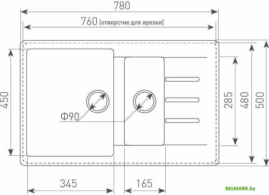 Кухонная мойка Ecoshtein Rechteck 781.5 (бежевый) - фото2