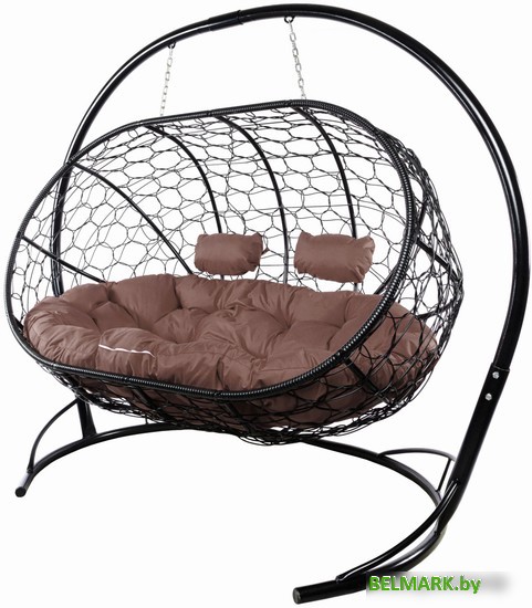 Подвесной диван M-Group Лежебока 11180405 (с черным ротангом/коричневая подушка) - фото
