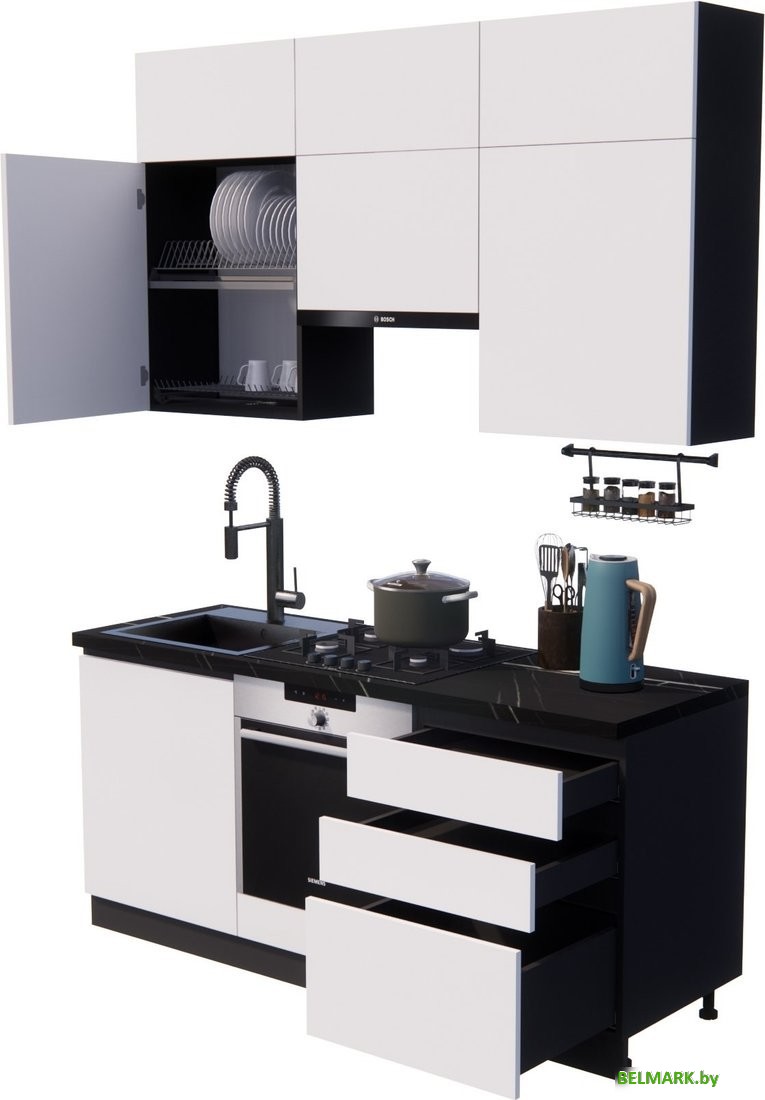 Готовая кухня ВерсоМебель Эко Премиум 1.8 (белый фасадный/ст.тунис) - фото2