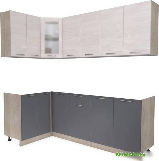 Готовая кухня Интерлиния Мила 12x22 без столешницы (вудлайн кремовый/антрацит) - фото