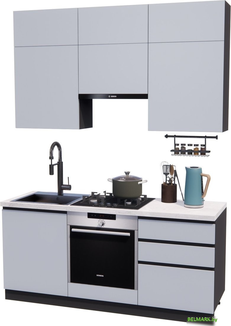 Готовая кухня ВерсоМебель Эко Премиум 1.8 (сумеречный голубой/ст. мрамор лацио) - фото