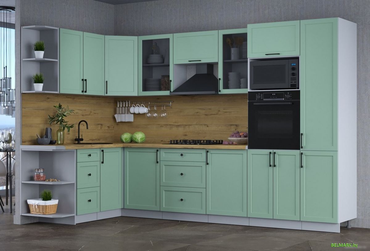 Готовая кухня Интерлиния Тренд 1.68x3.2 ВТ левая (мята/мята/дуб бунратти) - фото2