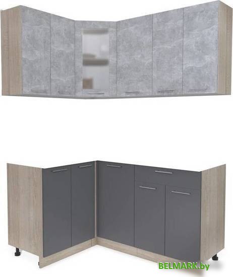 Готовая кухня Интерлиния Мила 12x16 без столешницы (бетон/антрацит) - фото