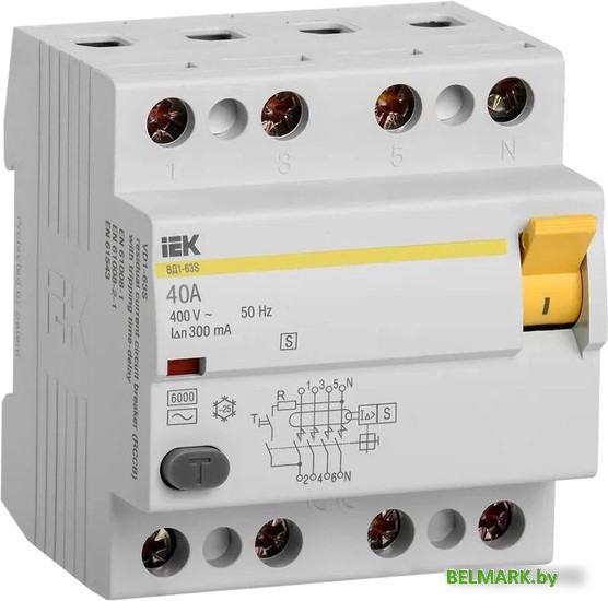 Устройство защитного отключения IEK ВД1-63S 4P 40А 300мА тип ACS MDV12-4-040-300 - фото