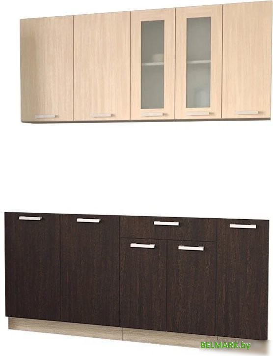 Готовая кухня Интерлиния Мила 17 без столешницы (дуб молочный/дуб венге) - фото