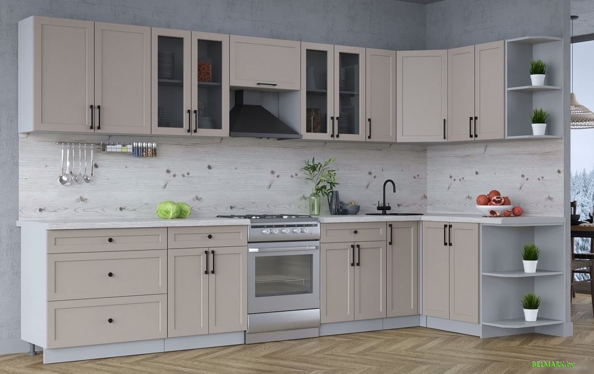 Готовая кухня Интерлиния Тренд 1.5x3.5 правая (луна/луна/бискайская сосна) - фото2