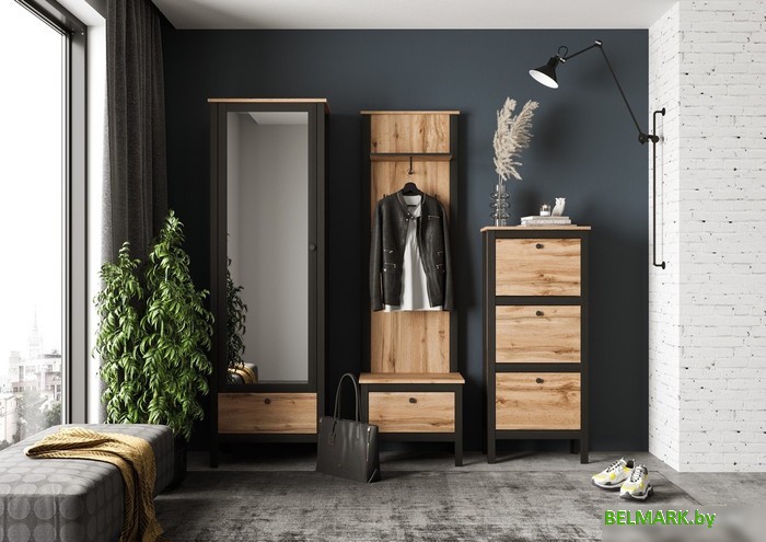 Тумба для обуви Black Red White Loft KOM1K/55 (дуб вотан/черный) - фото2