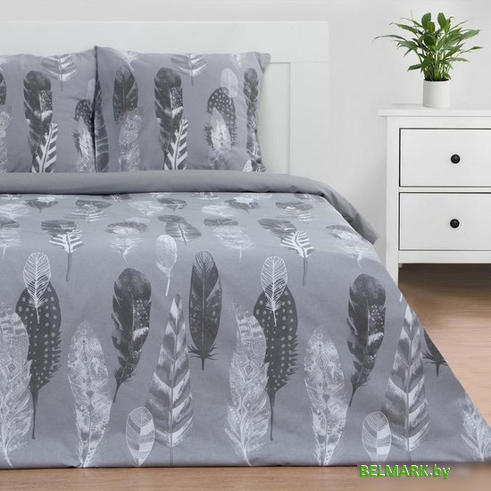 Постельное белье Этель Перья 5418219 (серый) - фото