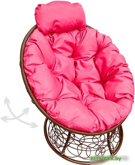 Кресло M-Group Папасан пружинка мини 12090208 (коричневый ротанг/розовая подушка) - фото