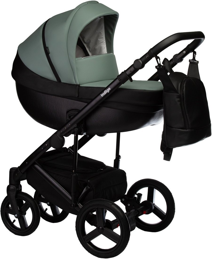 Универсальная коляска Indigo Tour Eco (2 в 1, te 03/черная кожа+шалфей кожа) - фото