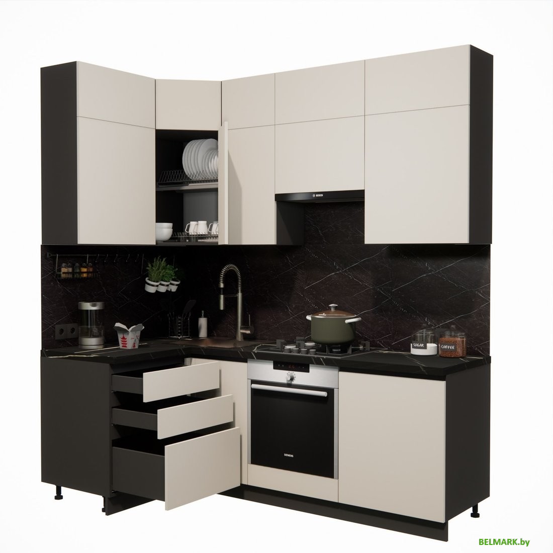 Готовая кухня ВерсоМебель Эко Премиум 1.2x2.2 левая (кашемир/ст. тунис) - фото2