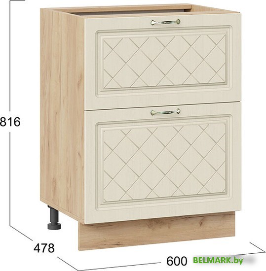 Шкаф напольный Трия Бьянка 1Н6Я2 (дуб крафт золотой/дуб ваниль) - фото2