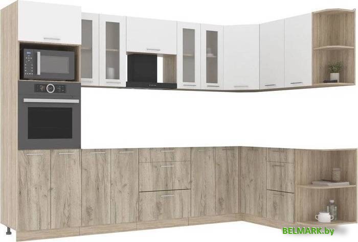 Готовая кухня Интерлиния Мила 1.68x3.0 правая без столешницы (белый платинум/дуб серый) - фото