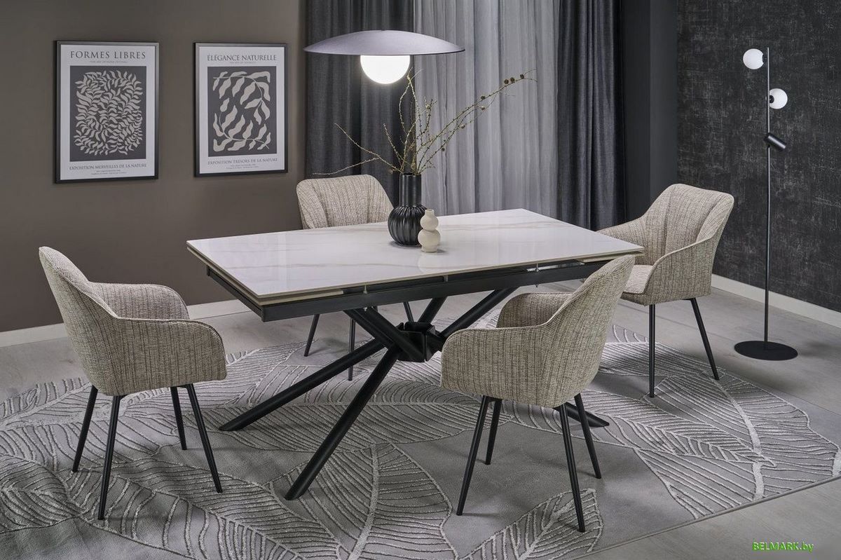 Кухонный стол Halmar Vitorino 160-220/90/75 (белый мрамор/черный) - фото2