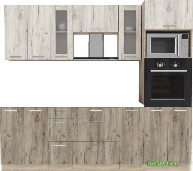 Готовая кухня Интерлиния Мила 2.4 ВТ без столешницы (дуб белый/дуб серый) - фото