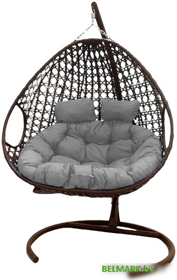 Подвесное кресло M-Group Для двоих Люкс 11510209 (коричневый ротанг/серая подушка) - фото