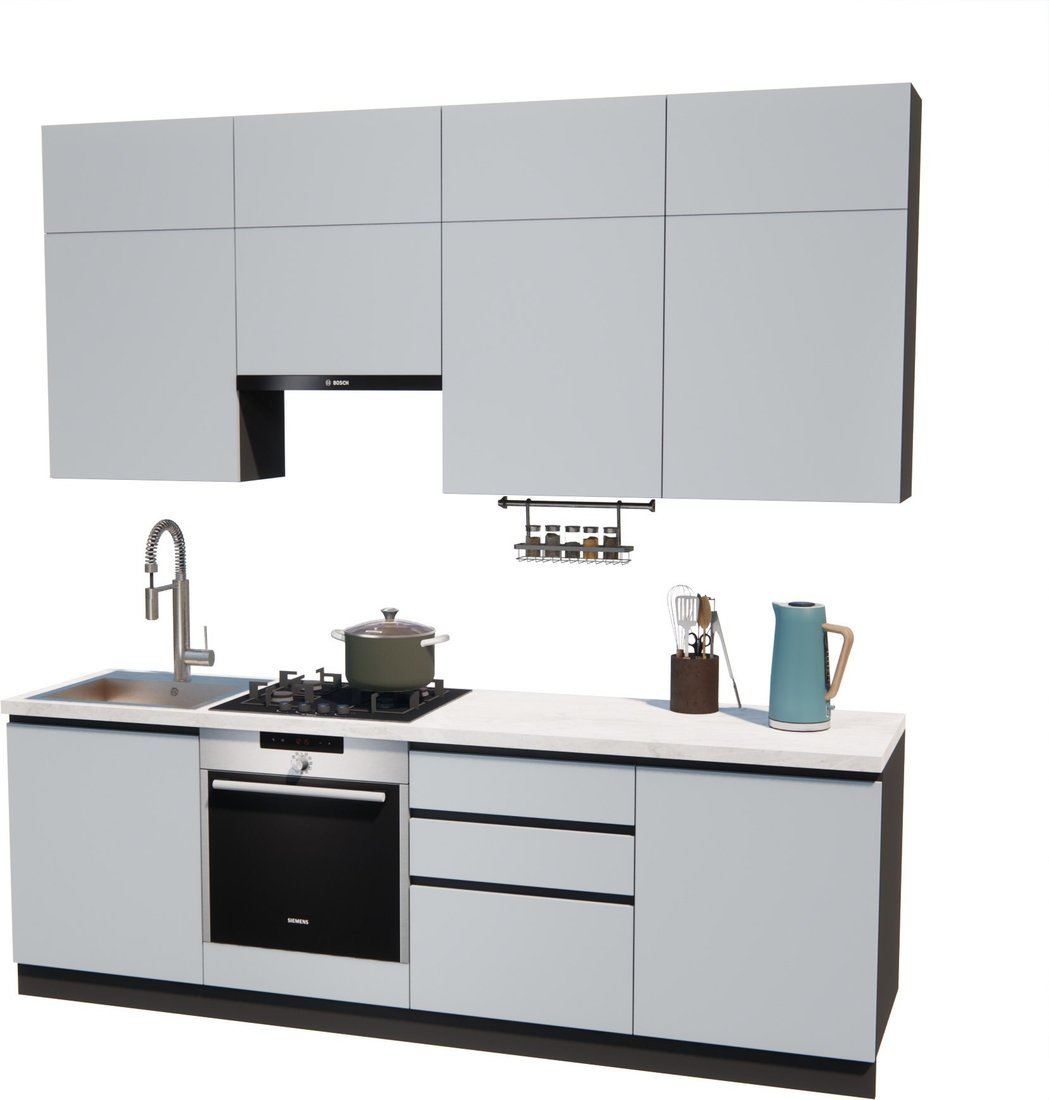 Готовая кухня ВерсоМебель Эко Премиум 2.4 (сумеречный голубой/ст. мрамор лацио) - фото