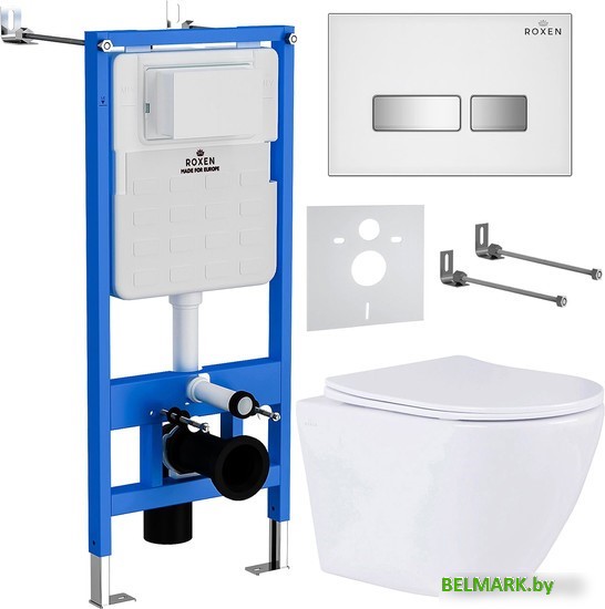 Унитаз подвесной Roxen Antares One Rimless 6 в 1 StounFix Dual Fresh 633220 (белое стекло) - фото