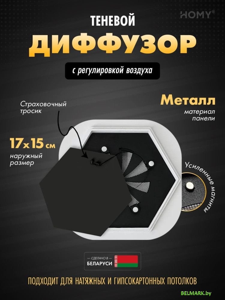 Вентиляционная решетка HOMY AIR гексагон AH100BR 17x15 (черная) - фото